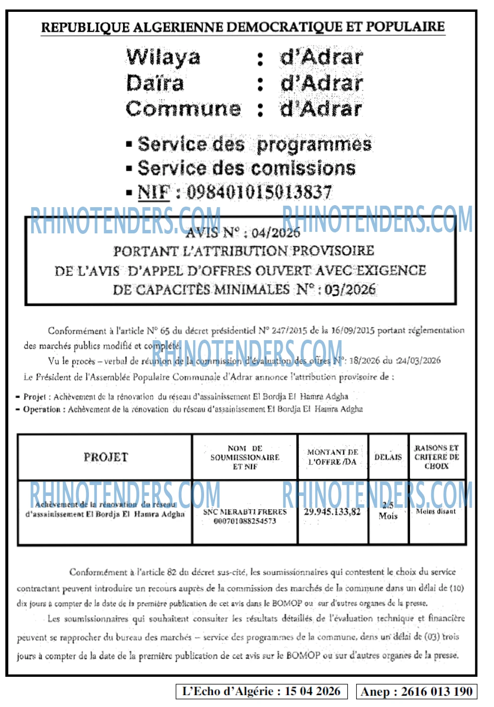 L'ECHO D'ALGERIE