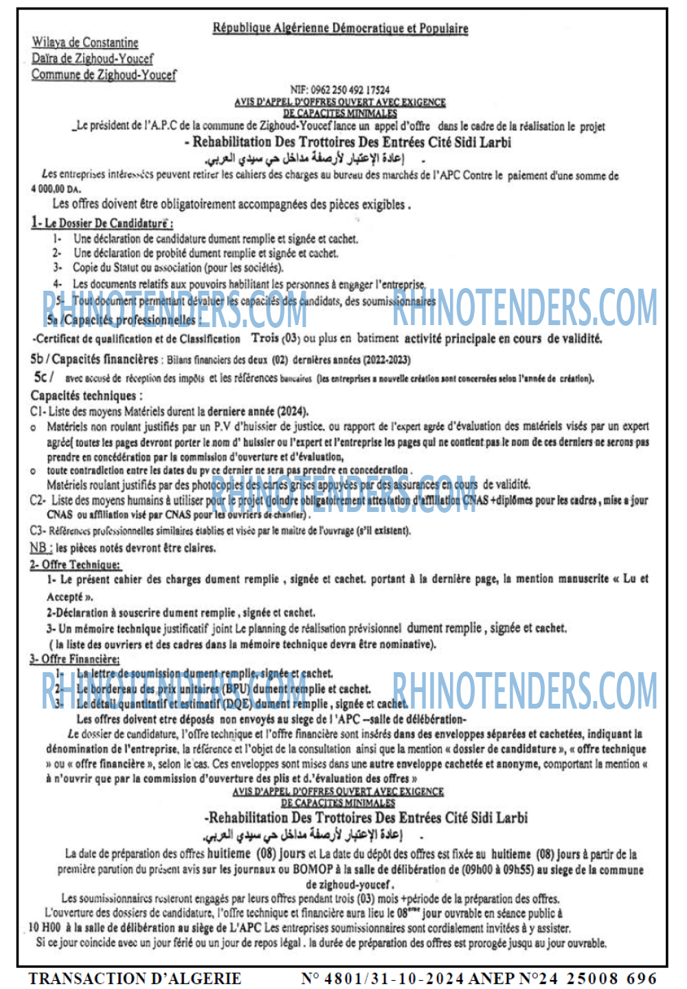 TRANSACTION D'ALGERIE