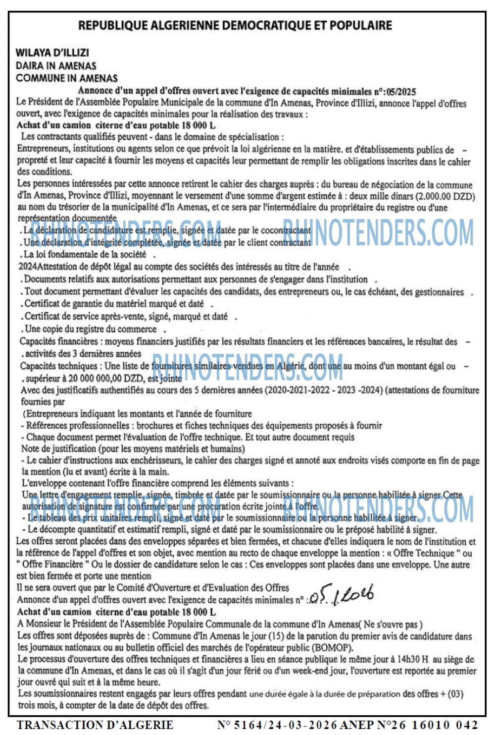 TRANSACTION D'ALGERIE