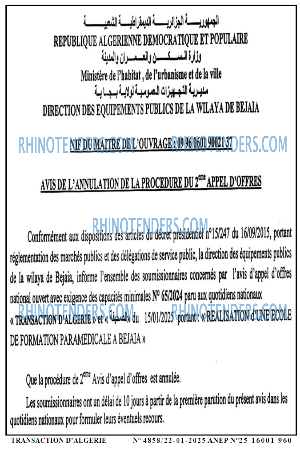 TRANSACTION D'ALGERIE