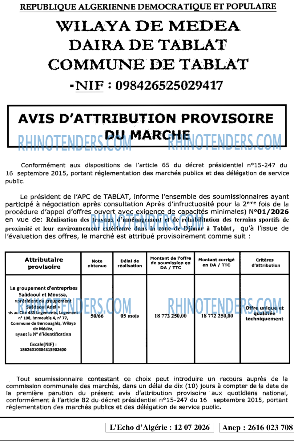L'ECHO D'ALGERIE