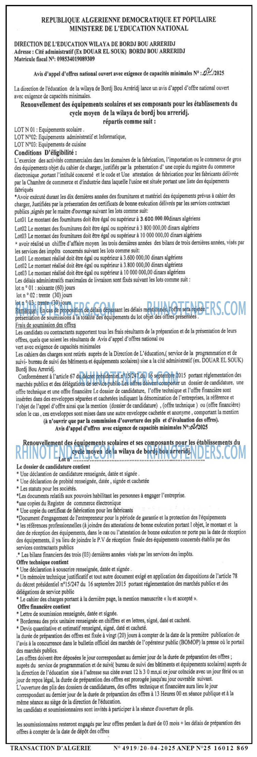 TRANSACTION D'ALGERIE