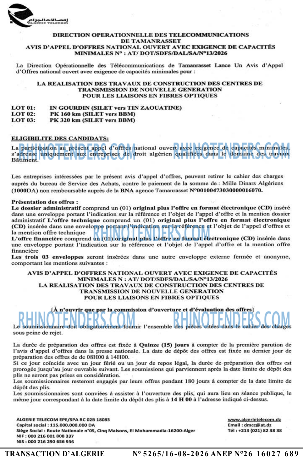 TRANSACTION D'ALGERIE