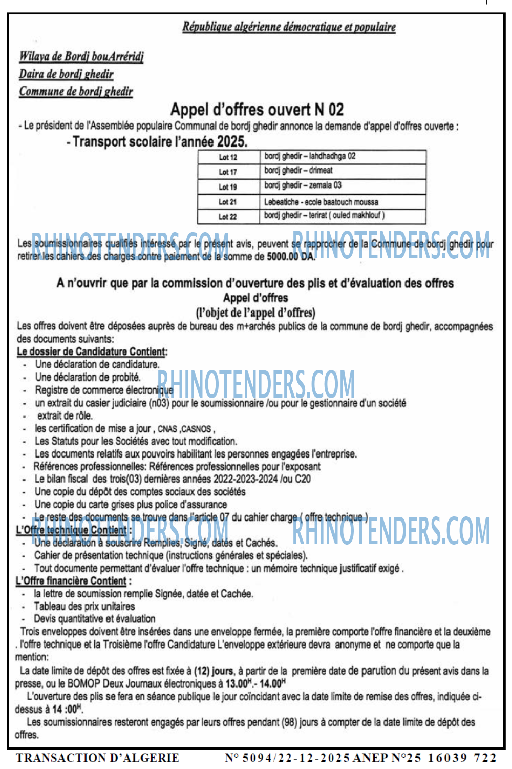 TRANSACTION D'ALGERIE
