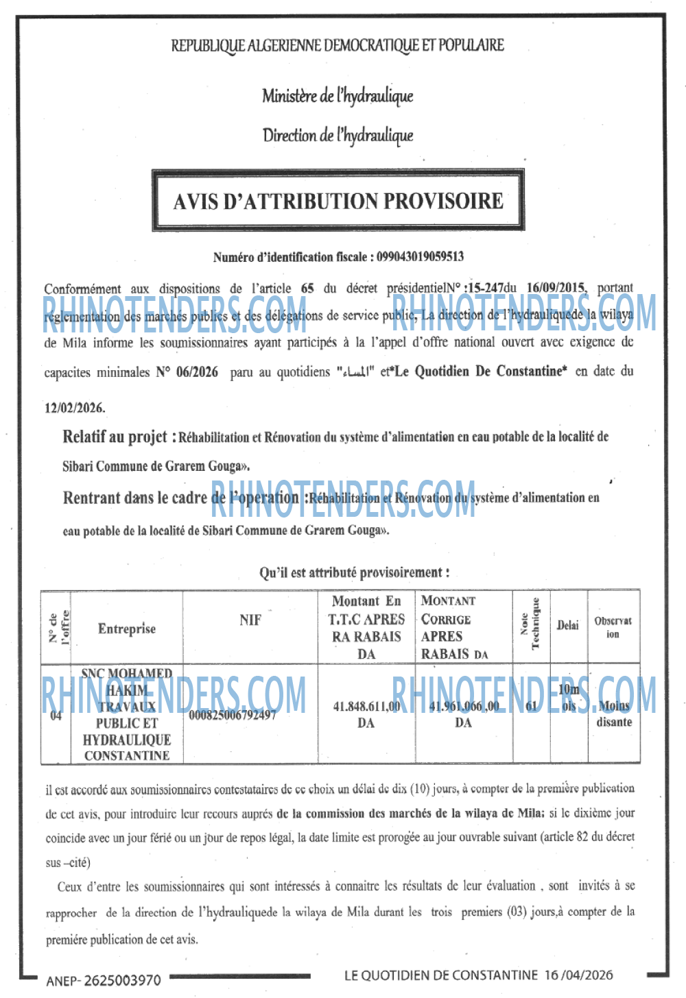 LE QUOTIDIEN DE CONSTANTINE