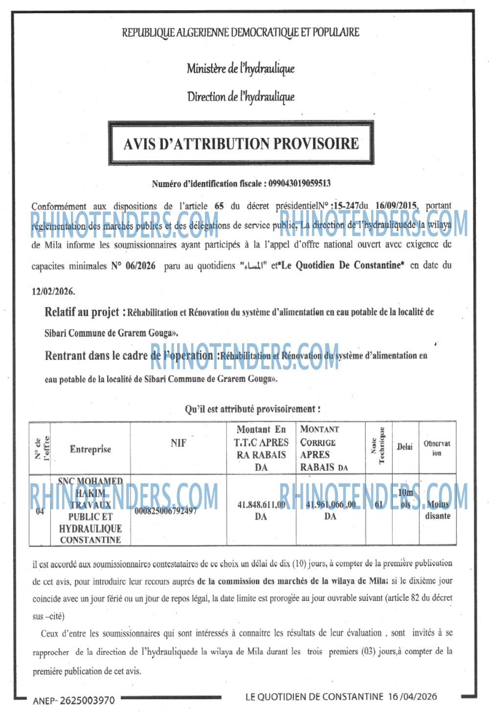 LE QUOTIDIEN DE CONSTANTINE