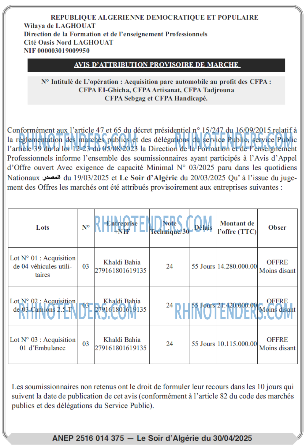 LE SOIR D'ALGERIE