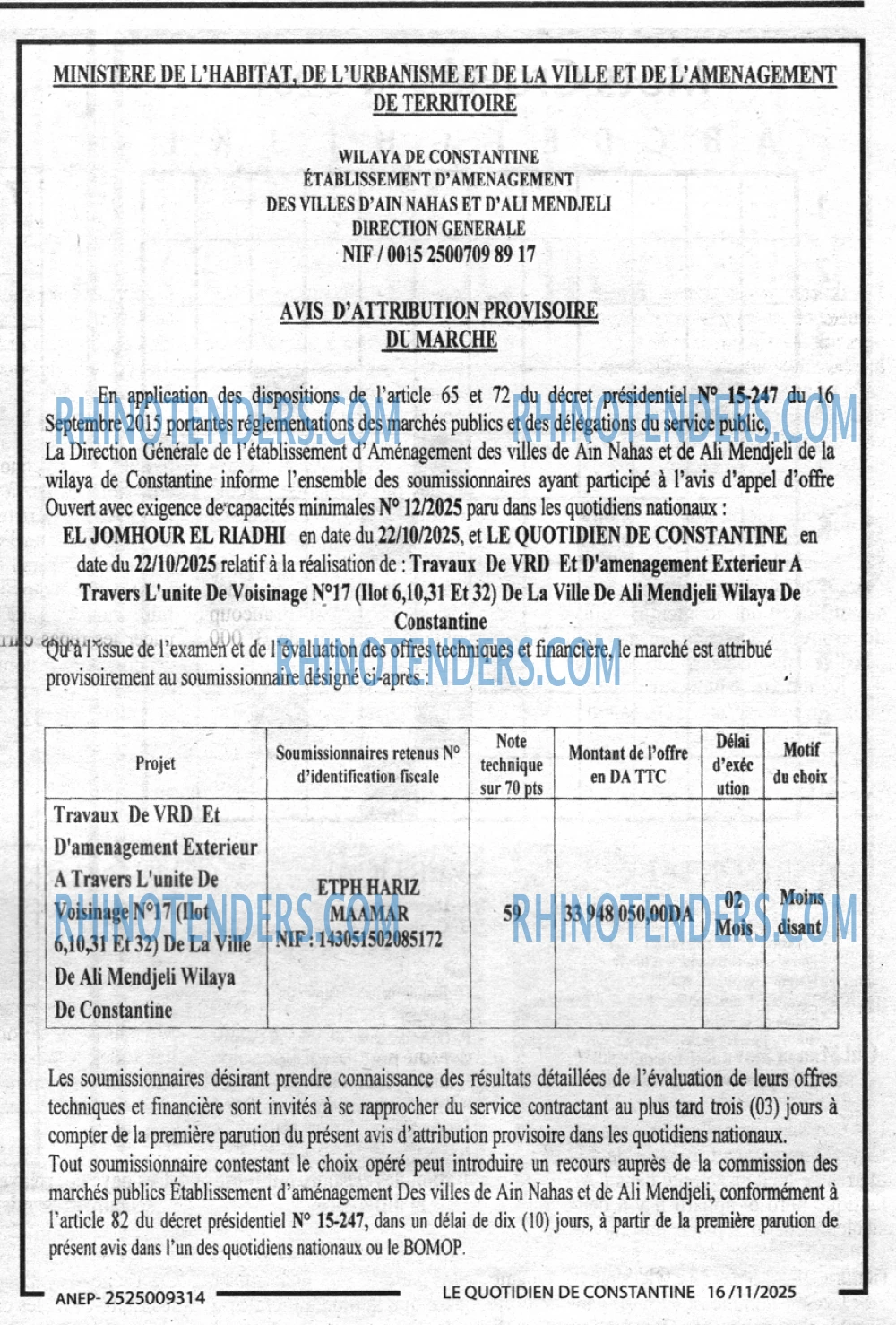 LE QUOTIDIEN DE CONSTANTINE
