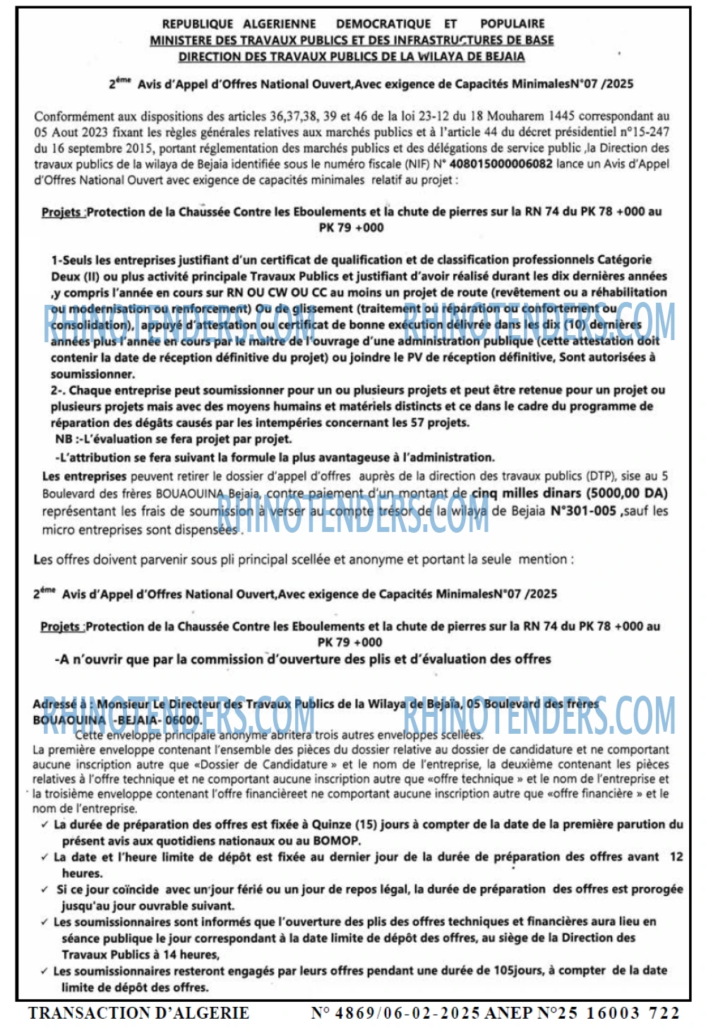TRANSACTION D'ALGERIE