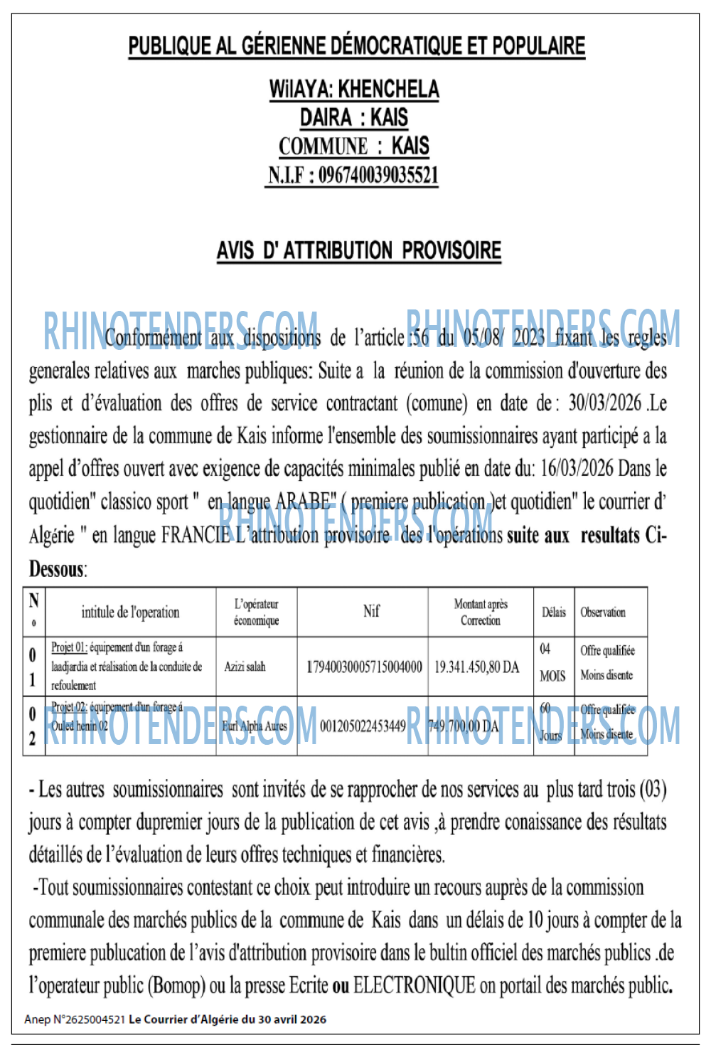 Le Courrier d'Algerie