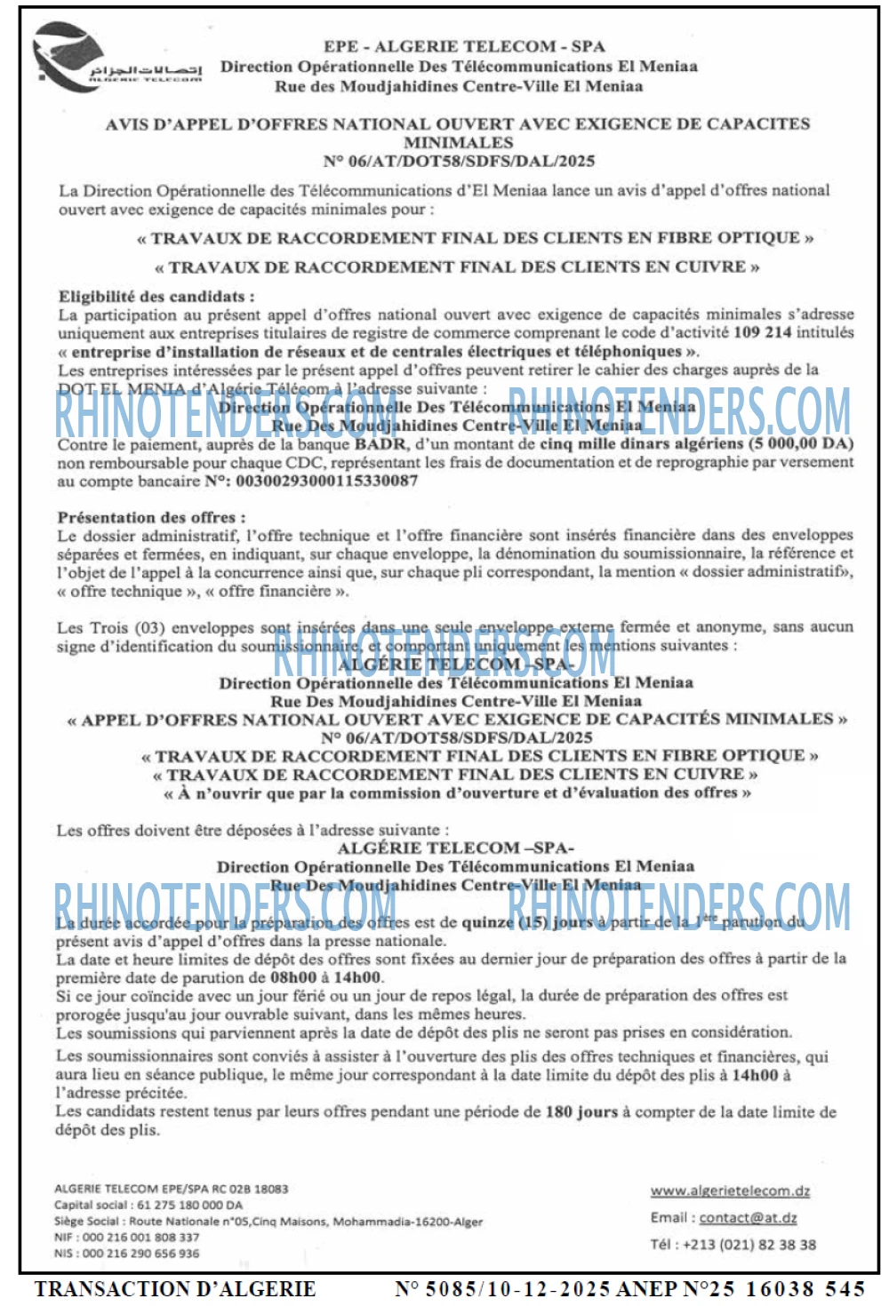 TRANSACTION D'ALGERIE