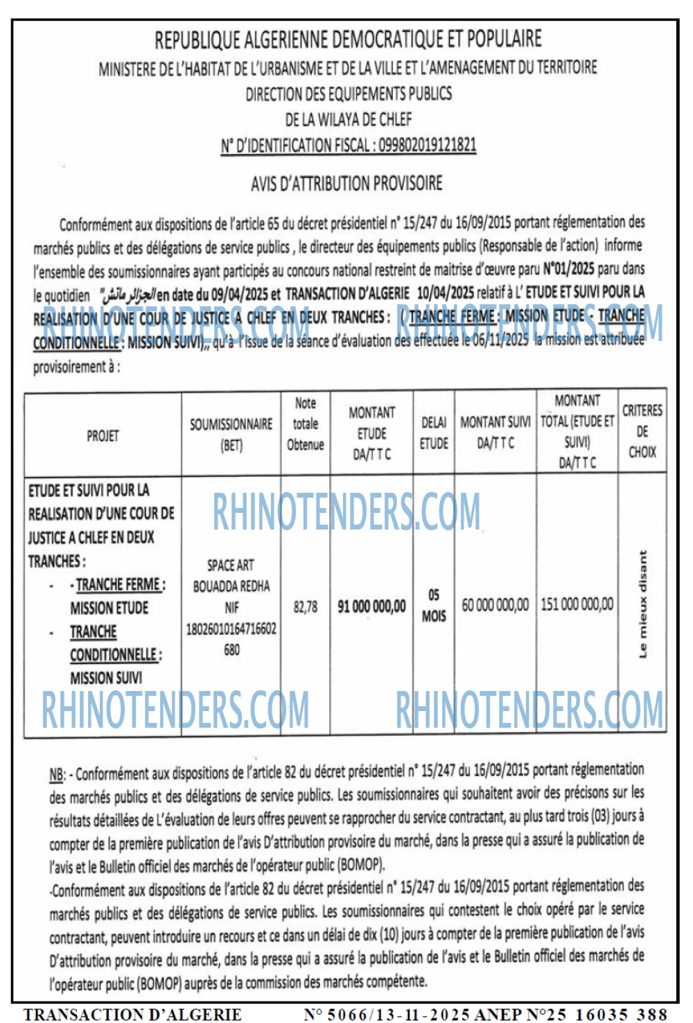 TRANSACTION D'ALGERIE