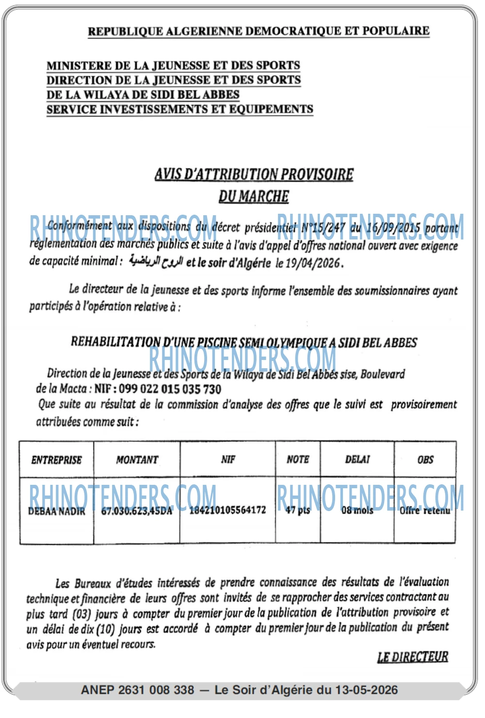 LE SOIR D'ALGERIE