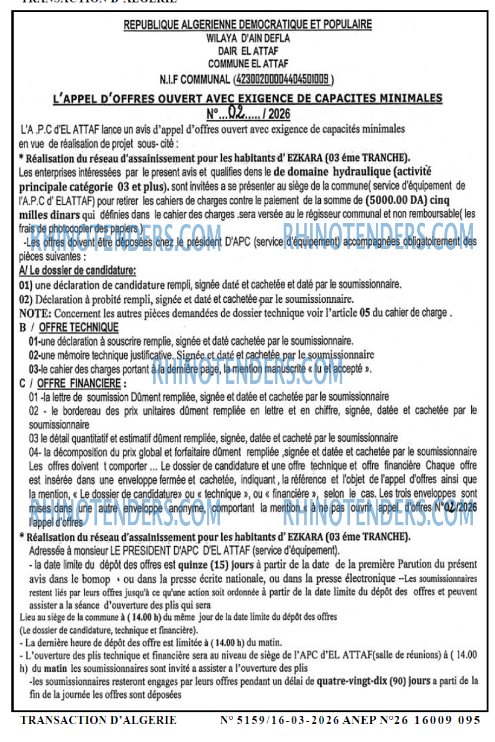 TRANSACTION D'ALGERIE
