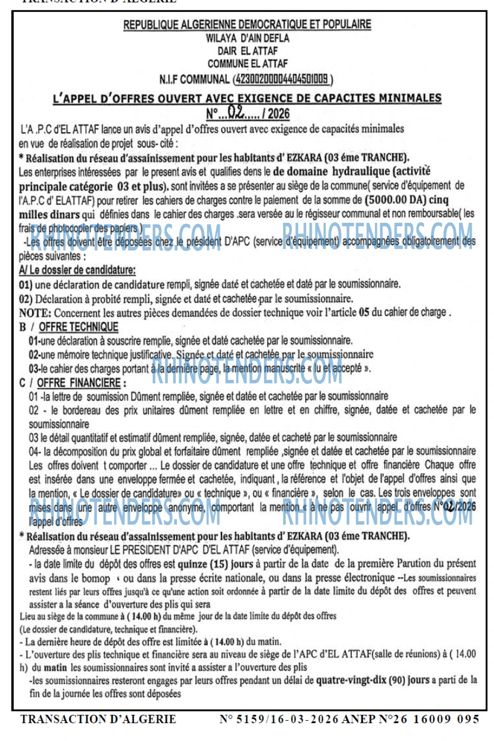 TRANSACTION D'ALGERIE