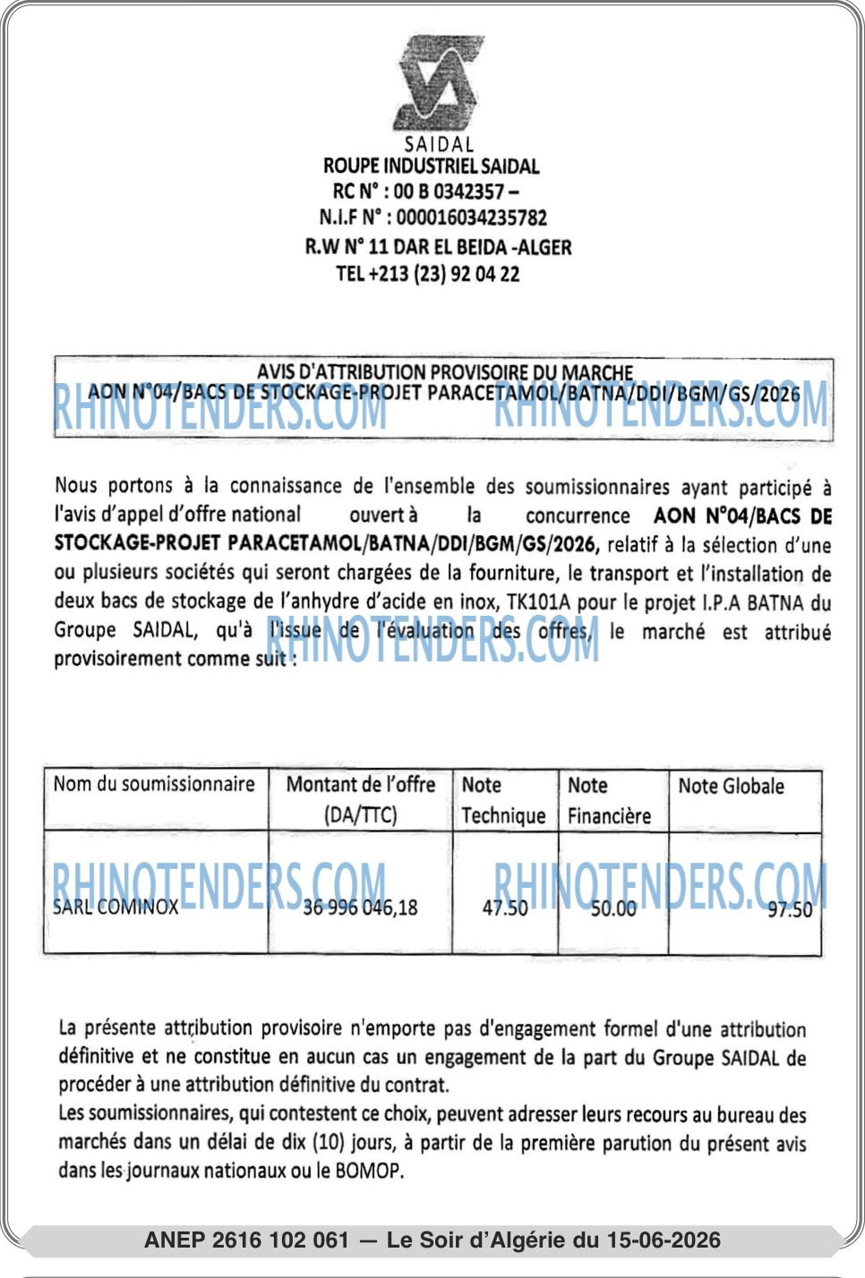 LE SOIR D'ALGERIE