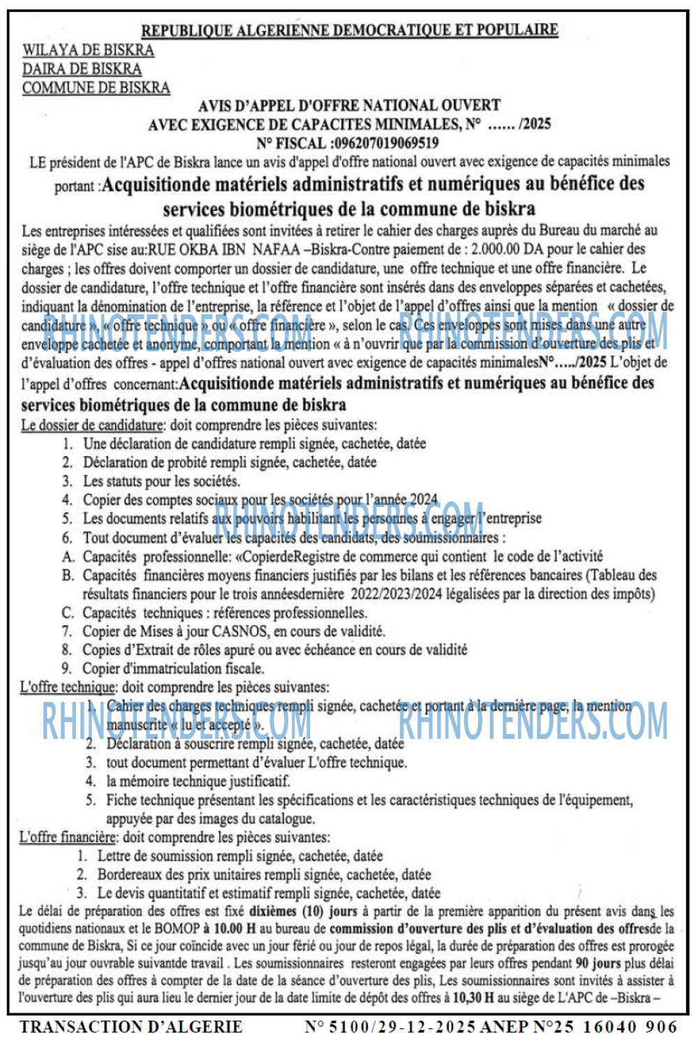 TRANSACTION D'ALGERIE