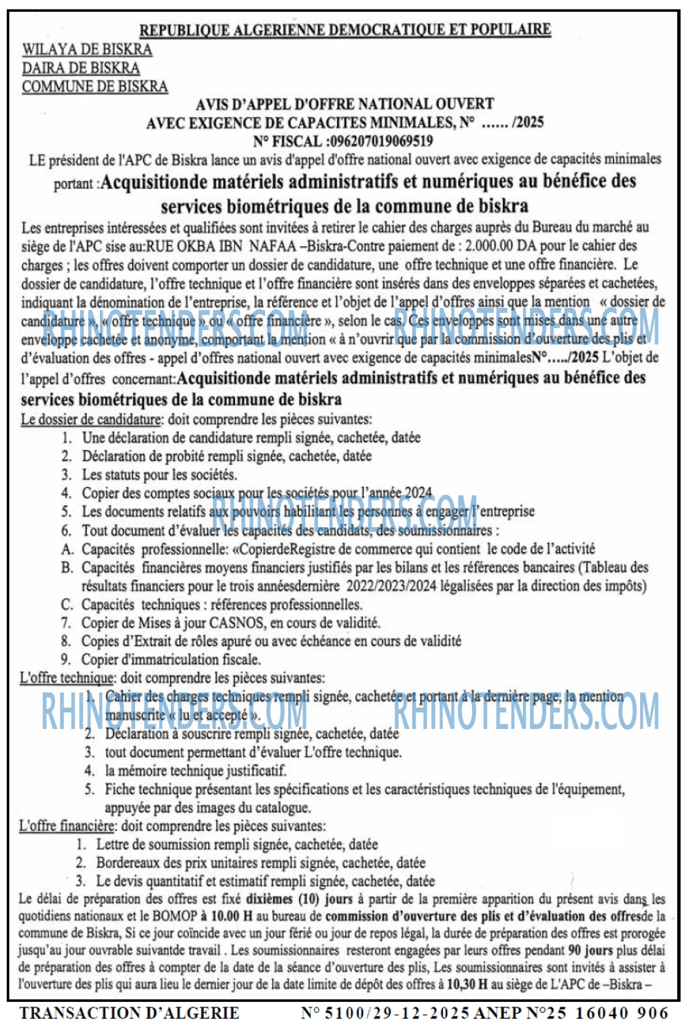 TRANSACTION D'ALGERIE