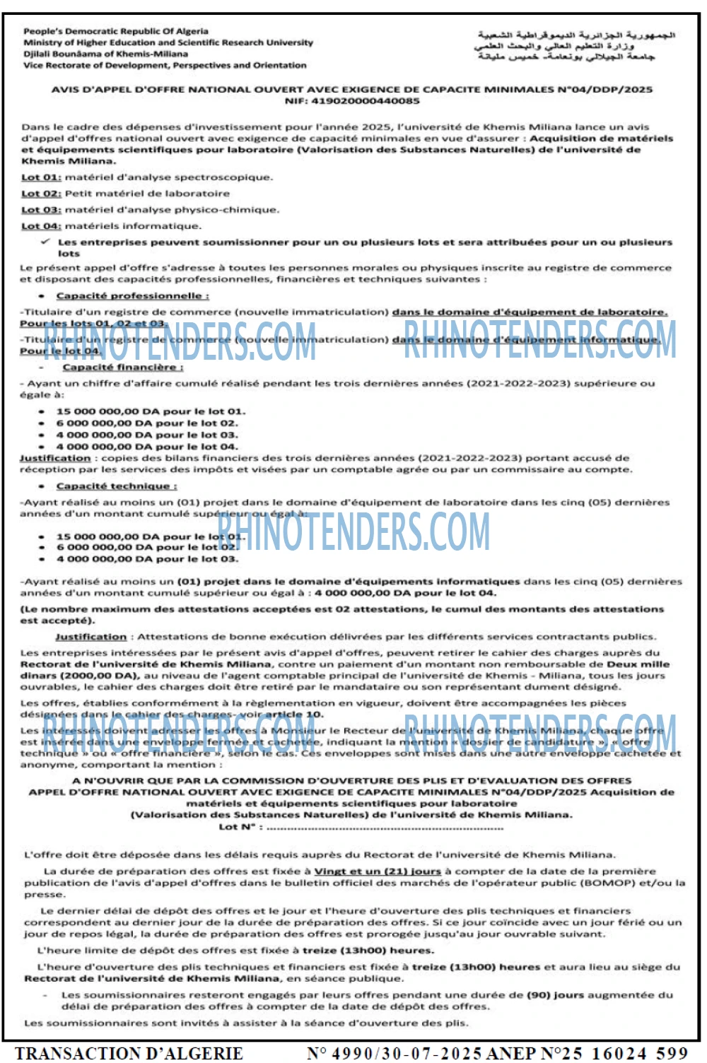 TRANSACTION D'ALGERIE