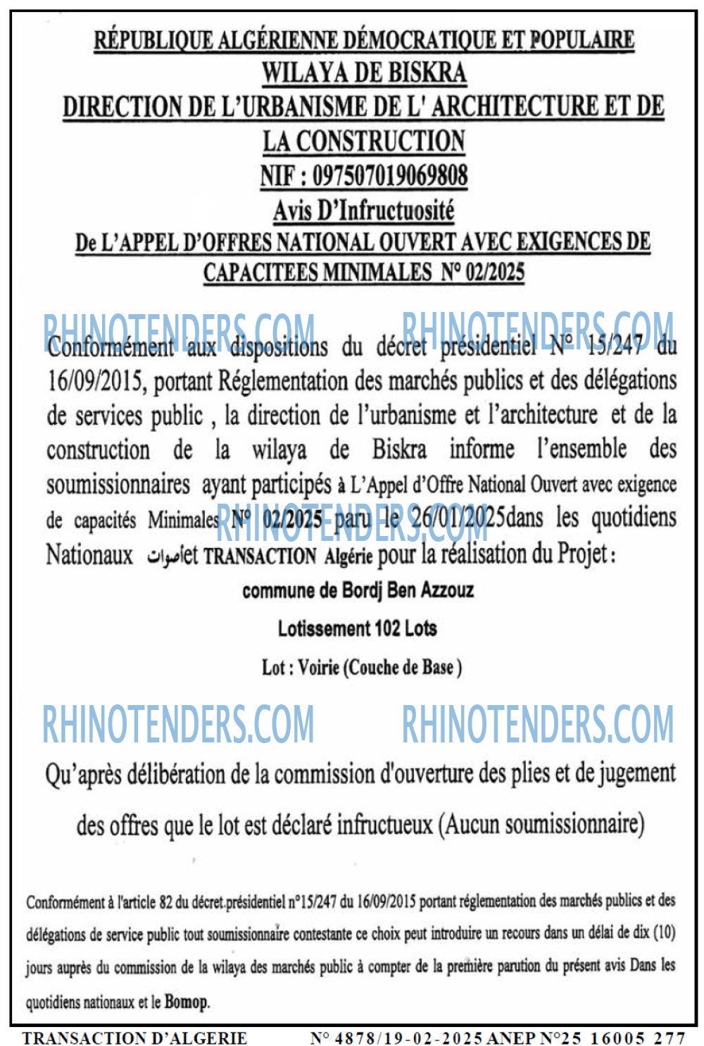 TRANSACTION D'ALGERIE