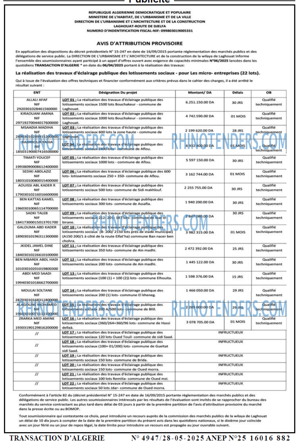 TRANSACTION D'ALGERIE