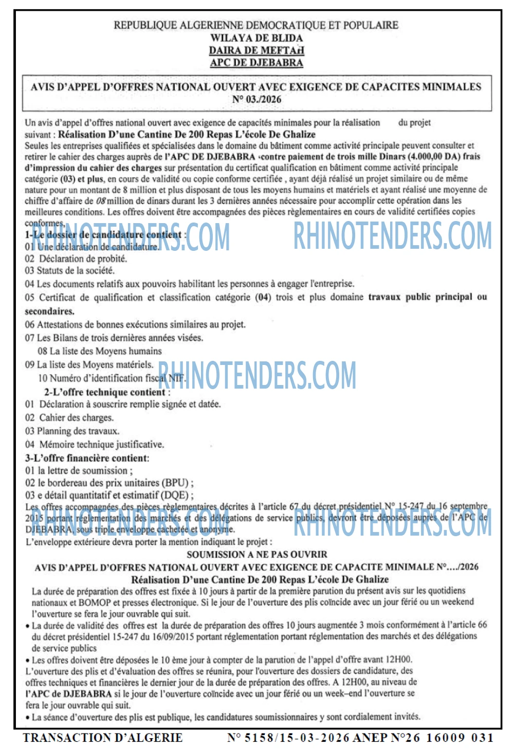 TRANSACTION D'ALGERIE