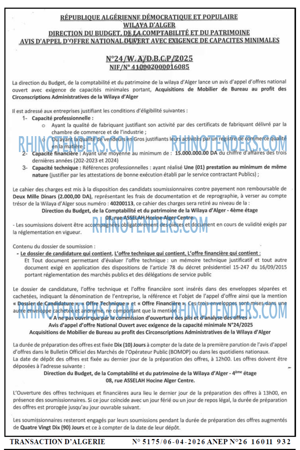 TRANSACTION D'ALGERIE