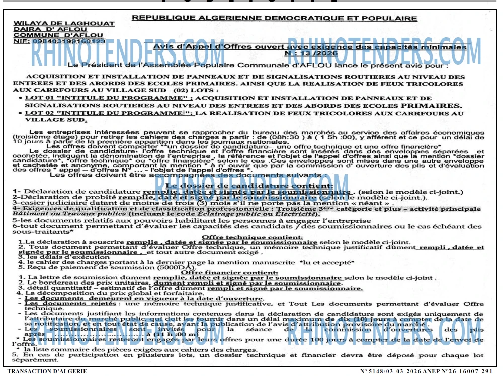 TRANSACTION D'ALGERIE