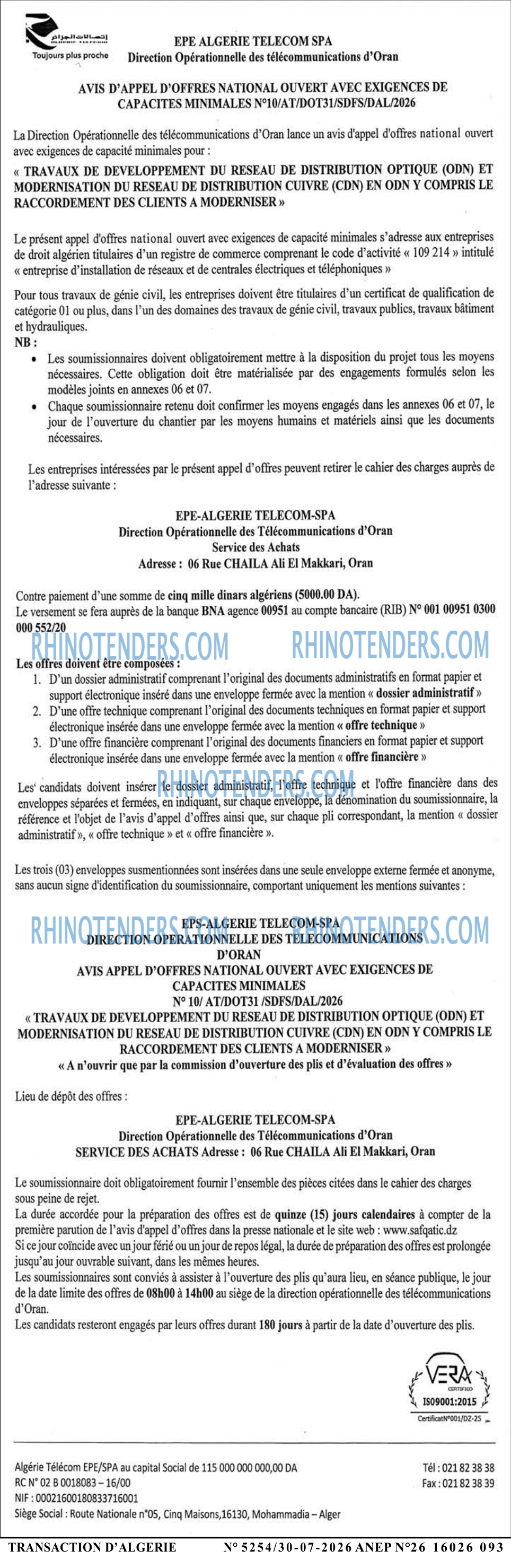TRANSACTION D'ALGERIE
