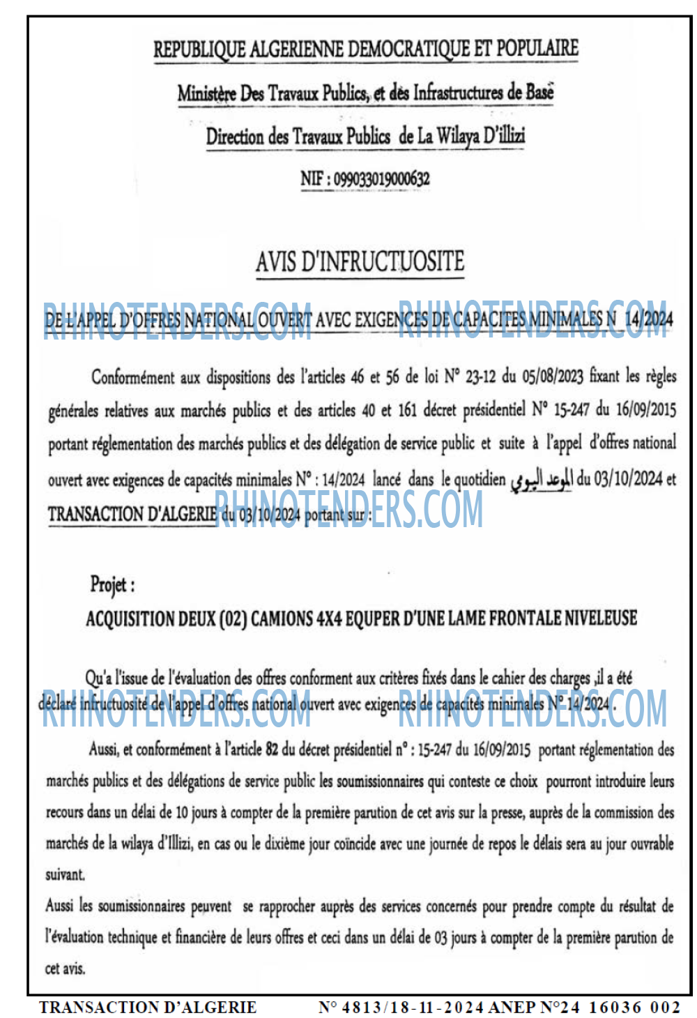 TRANSACTION D'ALGERIE