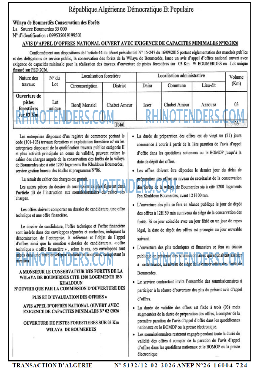 TRANSACTION D'ALGERIE