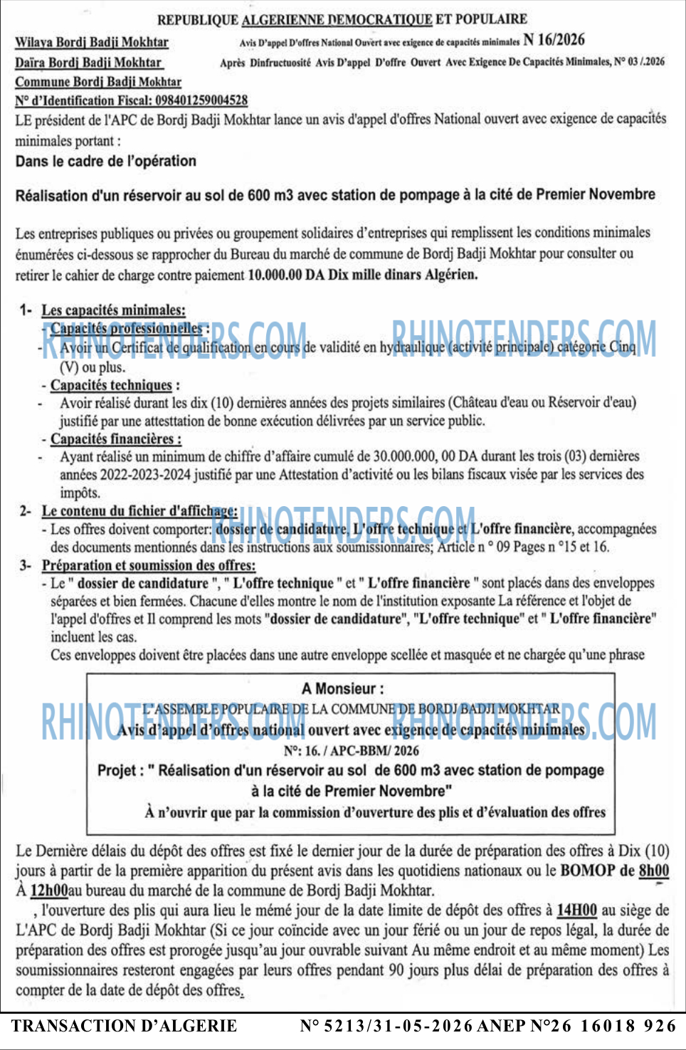TRANSACTION D'ALGERIE