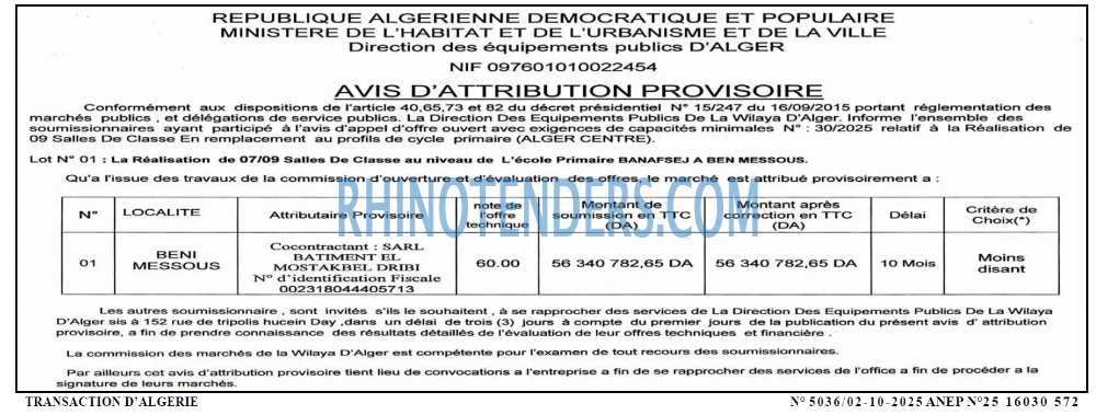 TRANSACTION D'ALGERIE