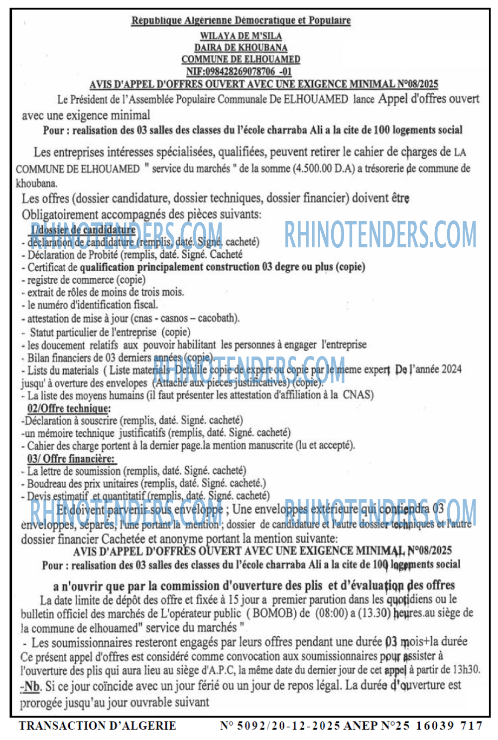 TRANSACTION D'ALGERIE