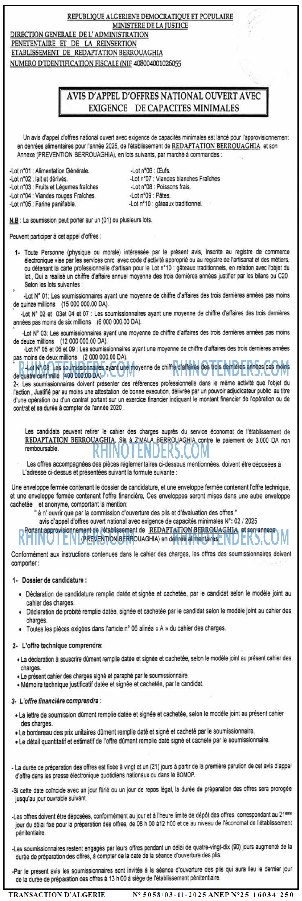 TRANSACTION D'ALGERIE