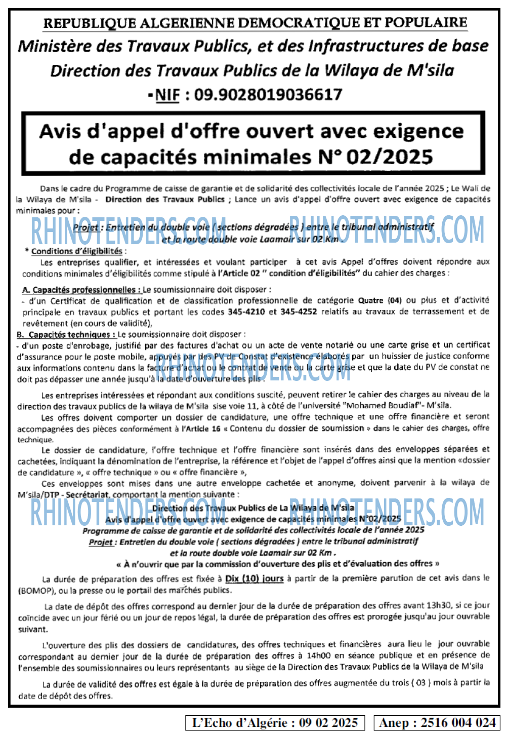 L'ECHO D'ALGERIE
