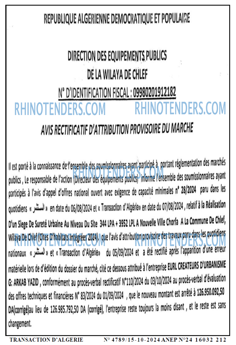 TRANSACTION D'ALGERIE