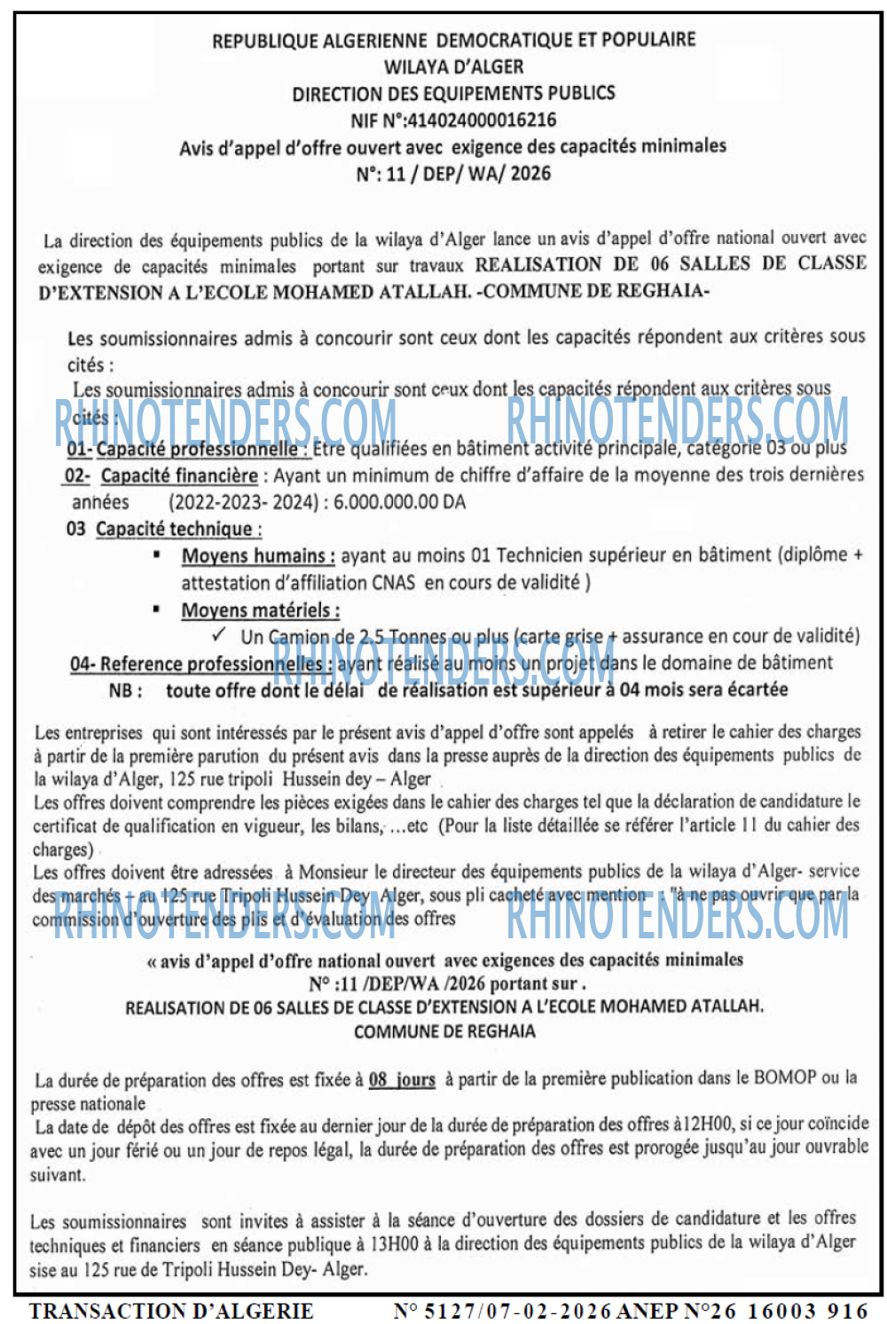 TRANSACTION D'ALGERIE