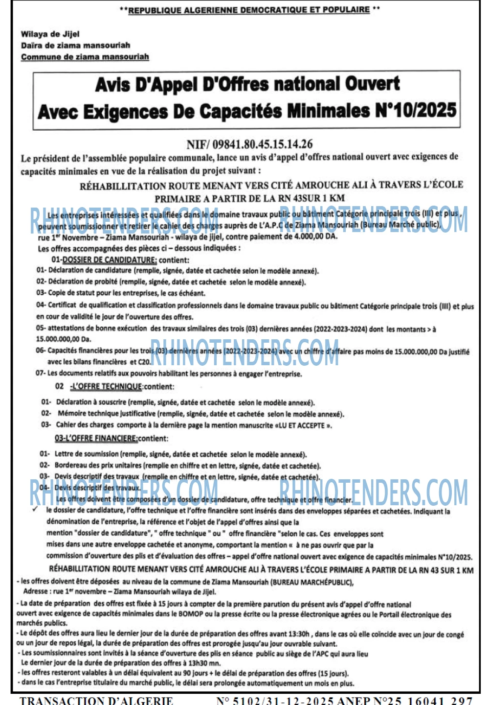 TRANSACTION D'ALGERIE