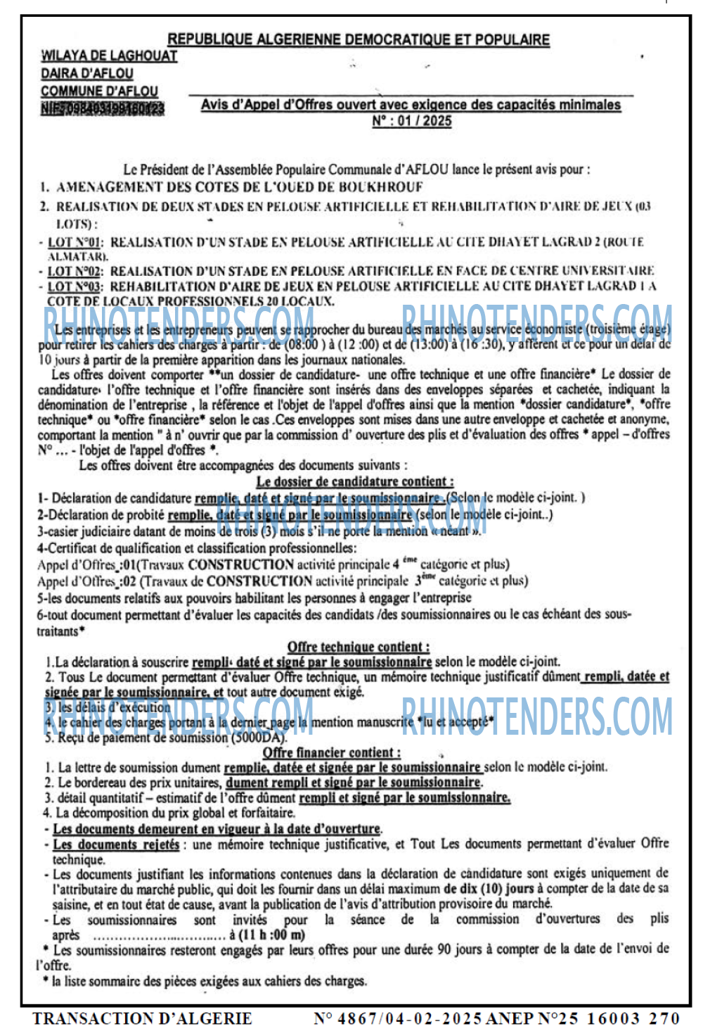 TRANSACTION D'ALGERIE