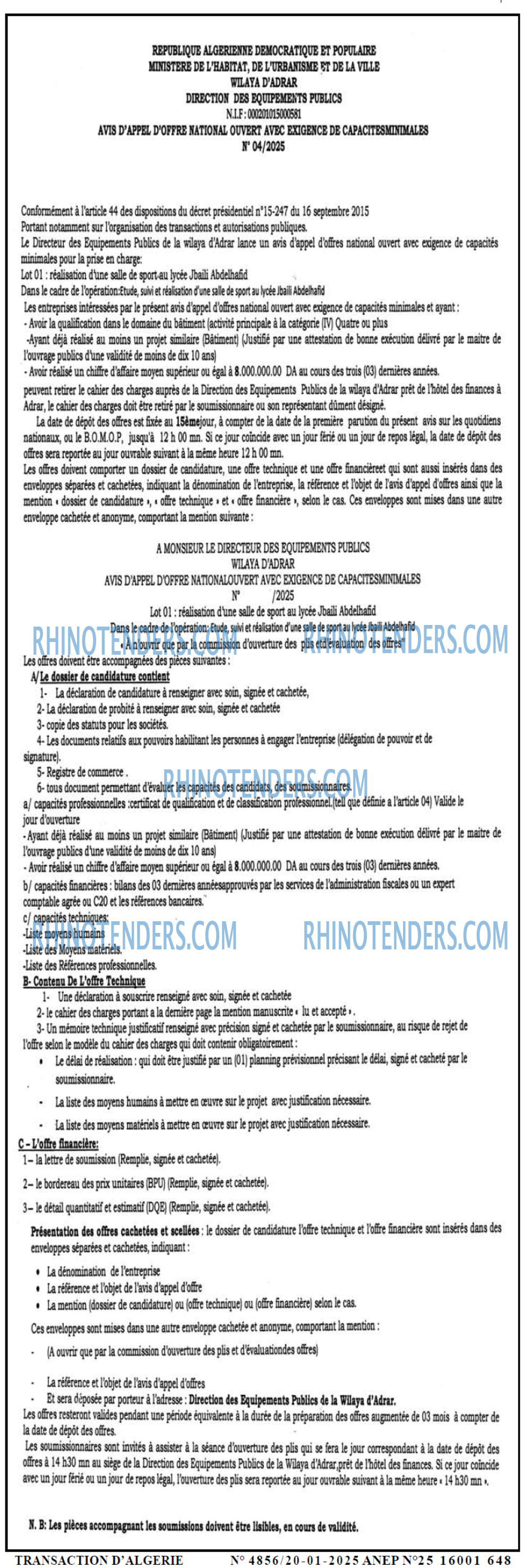 TRANSACTION D'ALGERIE