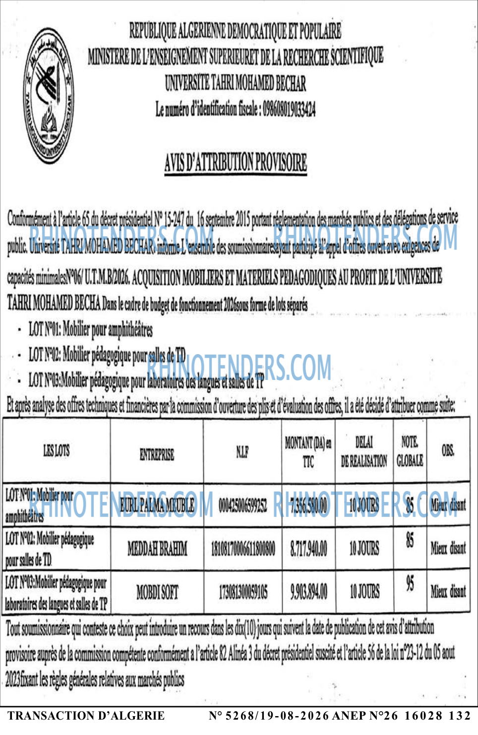 TRANSACTION D'ALGERIE