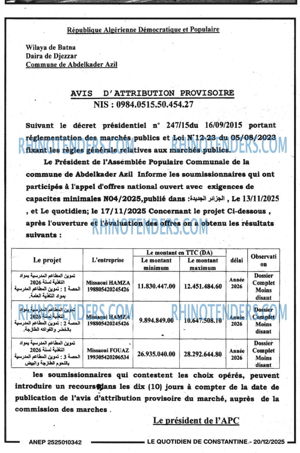 LE QUOTIDIEN DE CONSTANTINE