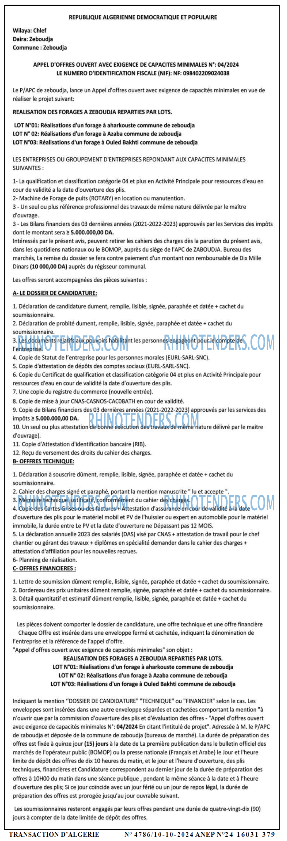 TRANSACTION D'ALGERIE