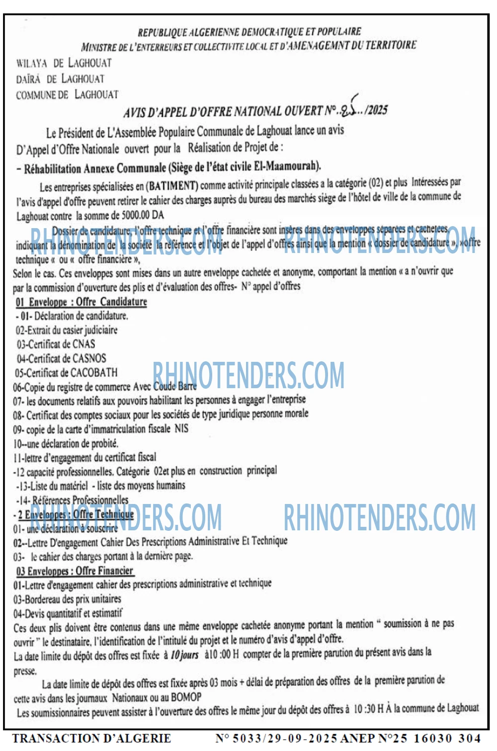 TRANSACTION D'ALGERIE