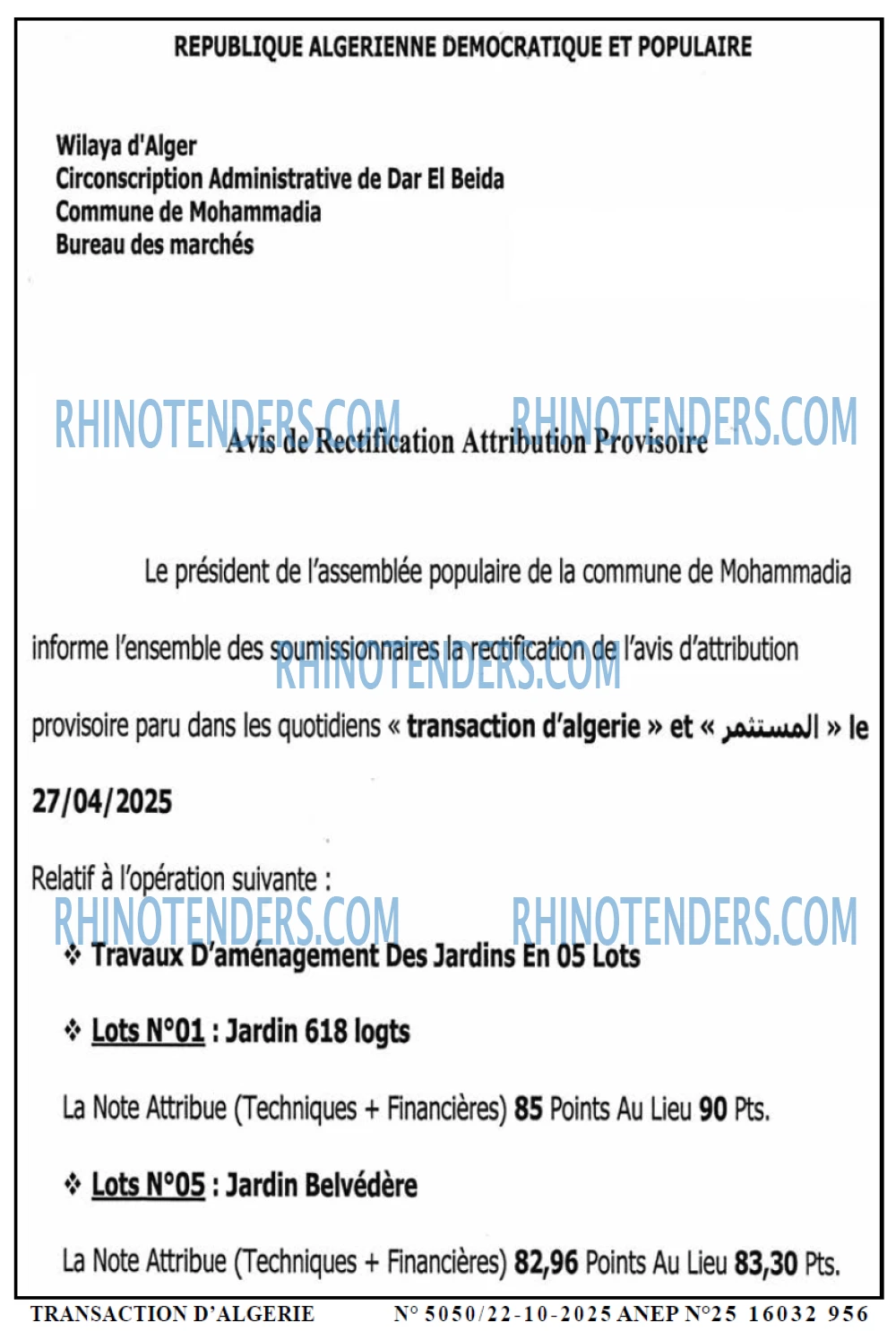 TRANSACTION D'ALGERIE