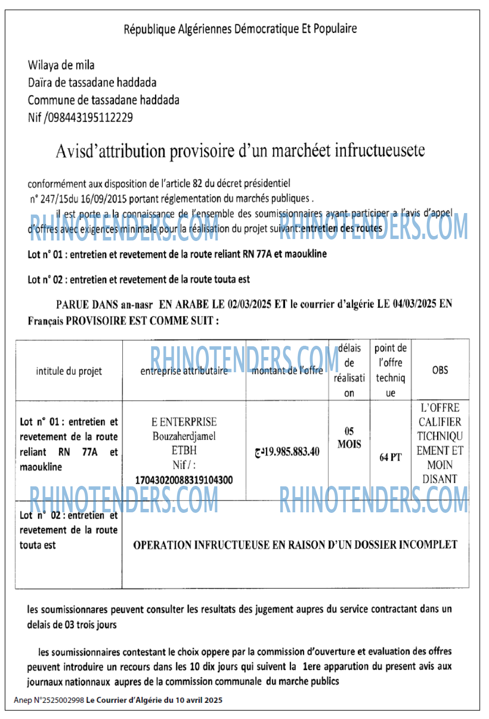 Le Courrier d'Algerie