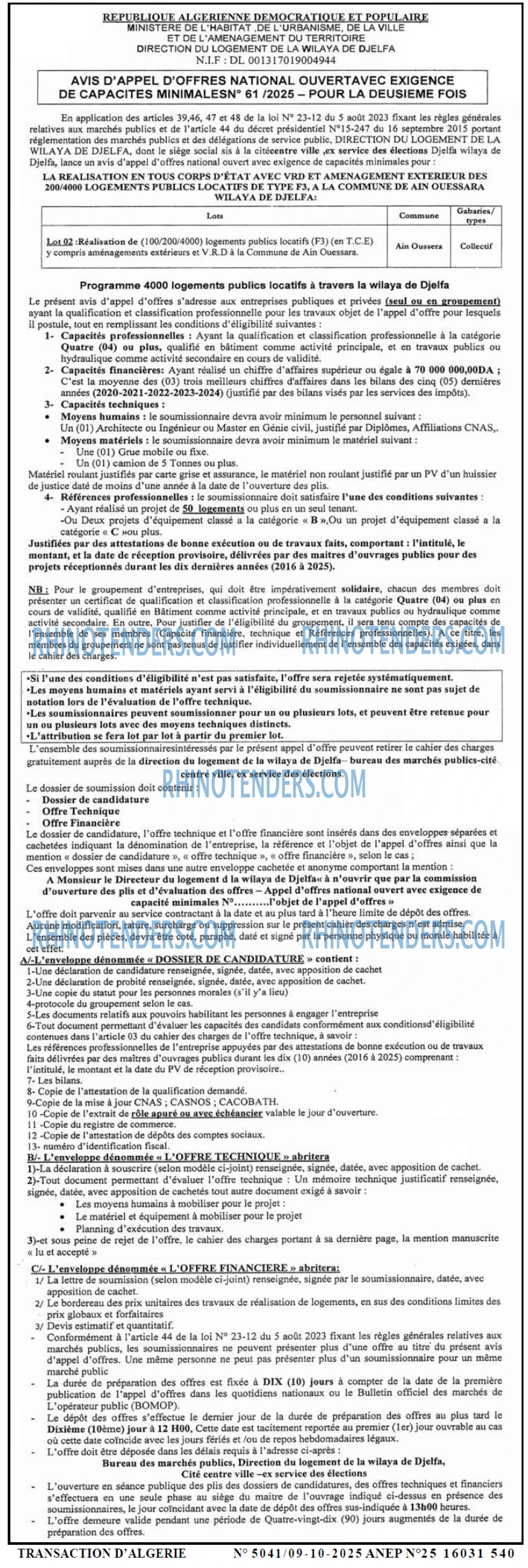 TRANSACTION D'ALGERIE