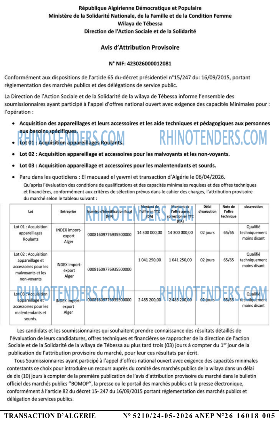 TRANSACTION D'ALGERIE