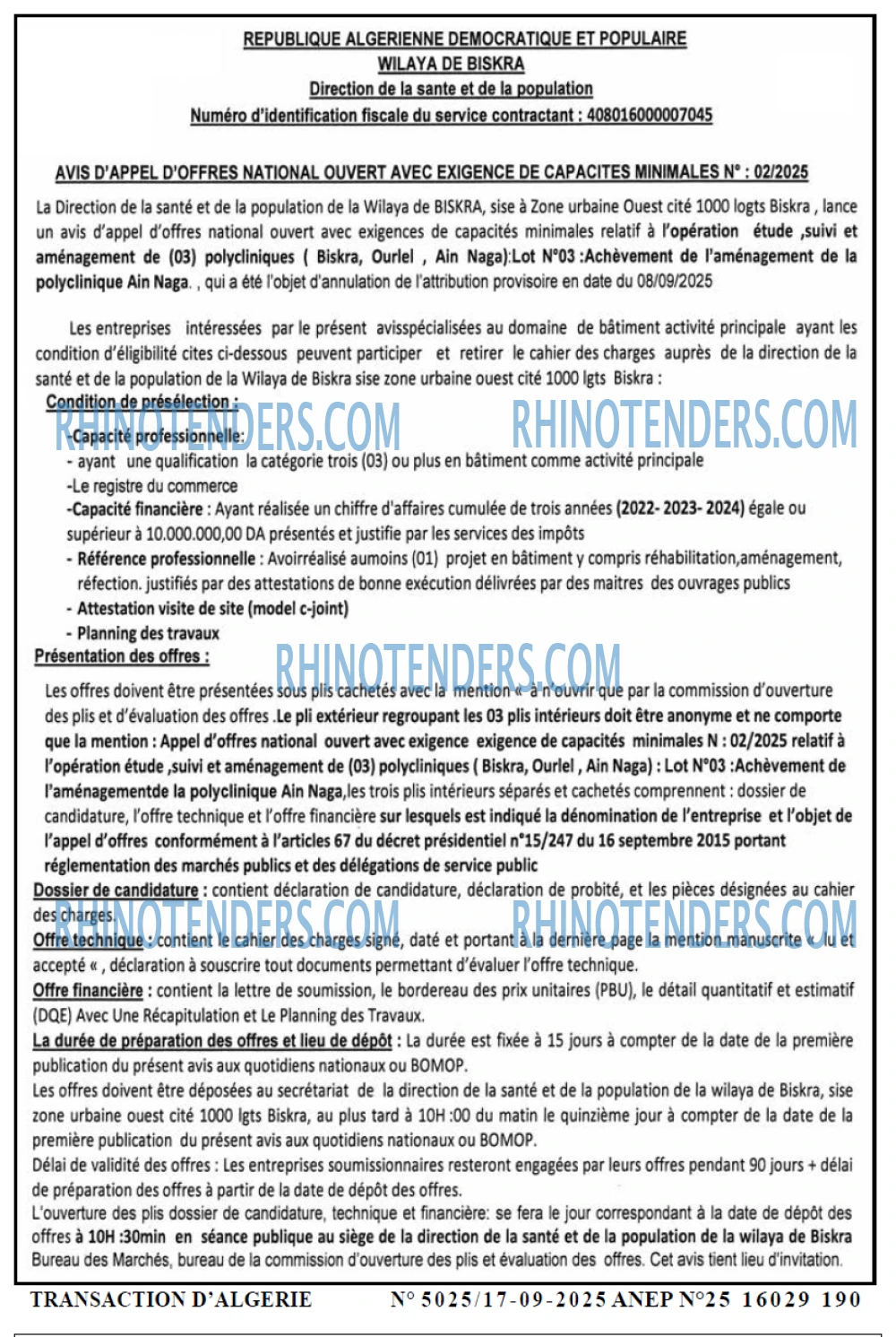 TRANSACTION D'ALGERIE